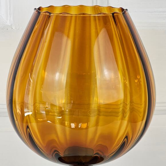 Vintage 1960s MCM Mid century amber brown glass pedestal bowl vase 5 x 12 - Picture 15 of 16